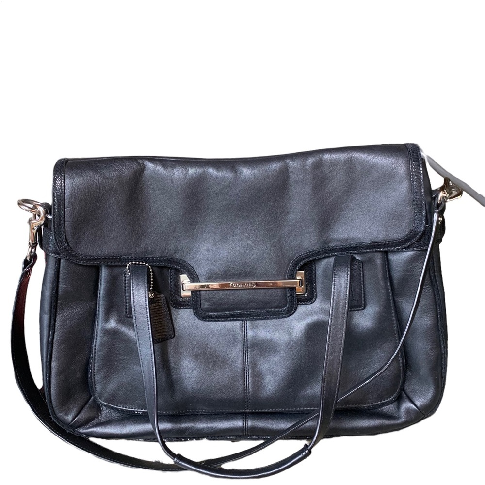 Coach Taylor Marin Flap Black Silver Leather Satchel
